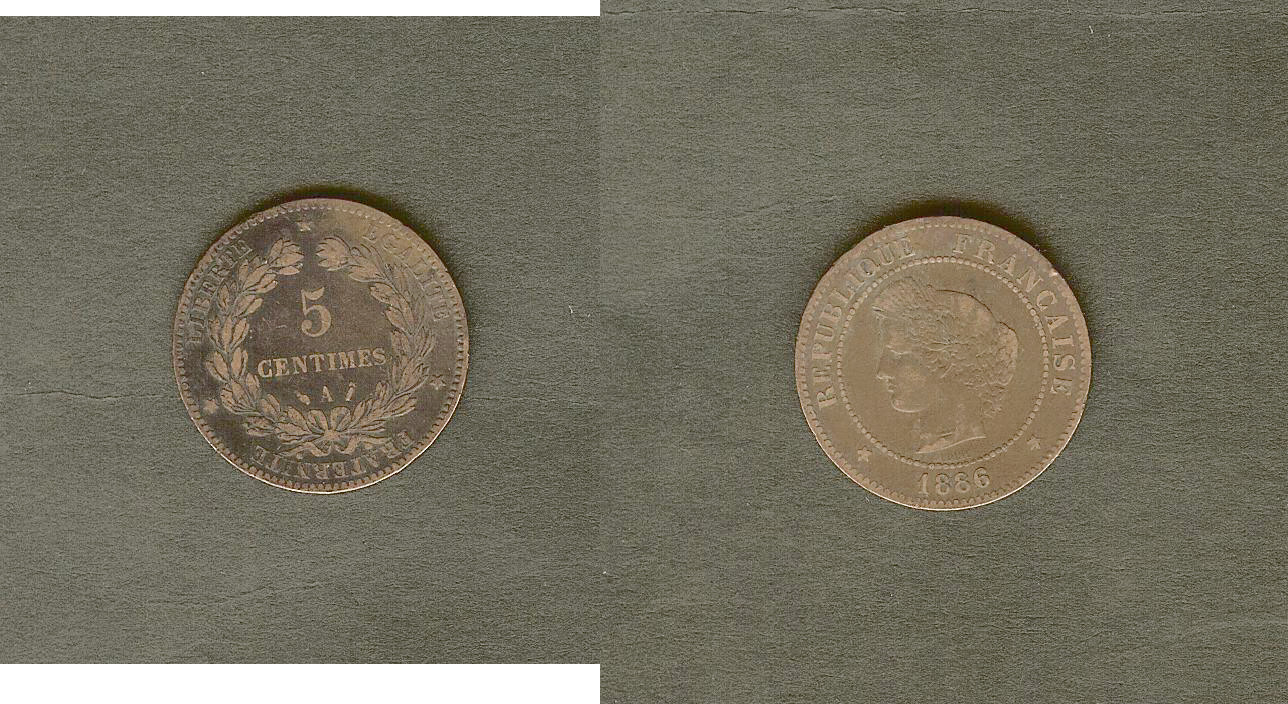 5 centimes Cérès 1886 Paris TTB-